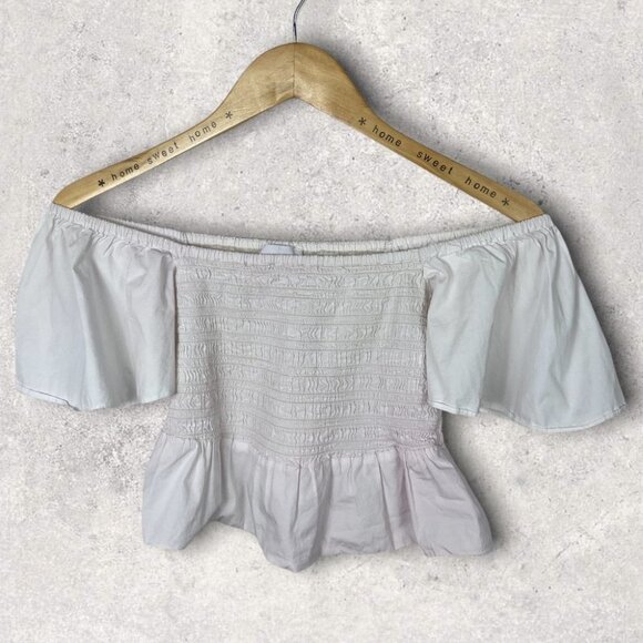 Natori Smocked Crop Top White Puff Sleeves Size Small Ribbed Josie Square Neck S - Picture 3 of 12